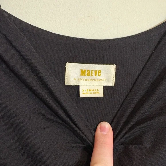 Anthropologie Maeve Coryphee Black Stretchy Knit Jersey Dress Size XS Ruched - Picture 6 of 8